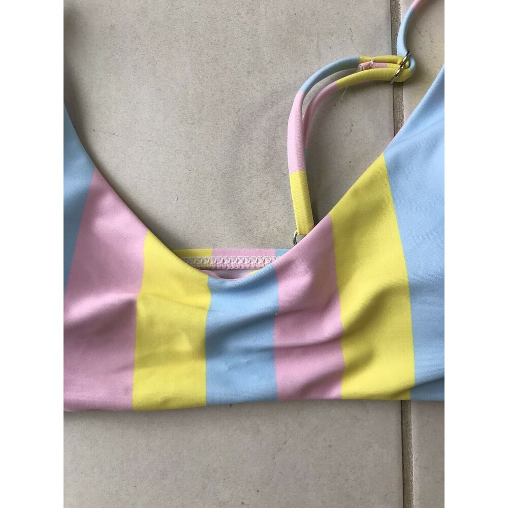 Shein Swim Women M Bikini Swimsuit Multicolor Striped Padded Bra Swimwear NWT - Picture 9 of 12